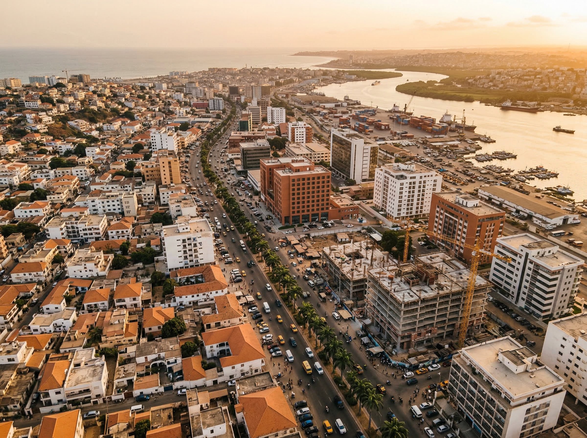 Modern African city skyline at dusk